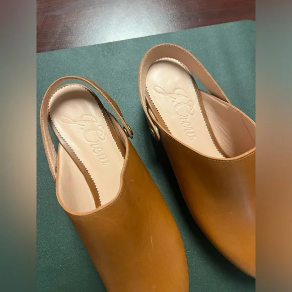 J.Crew brown leather brass stud wood platform slingback clog, size 8.5 - Picture 8 of 13